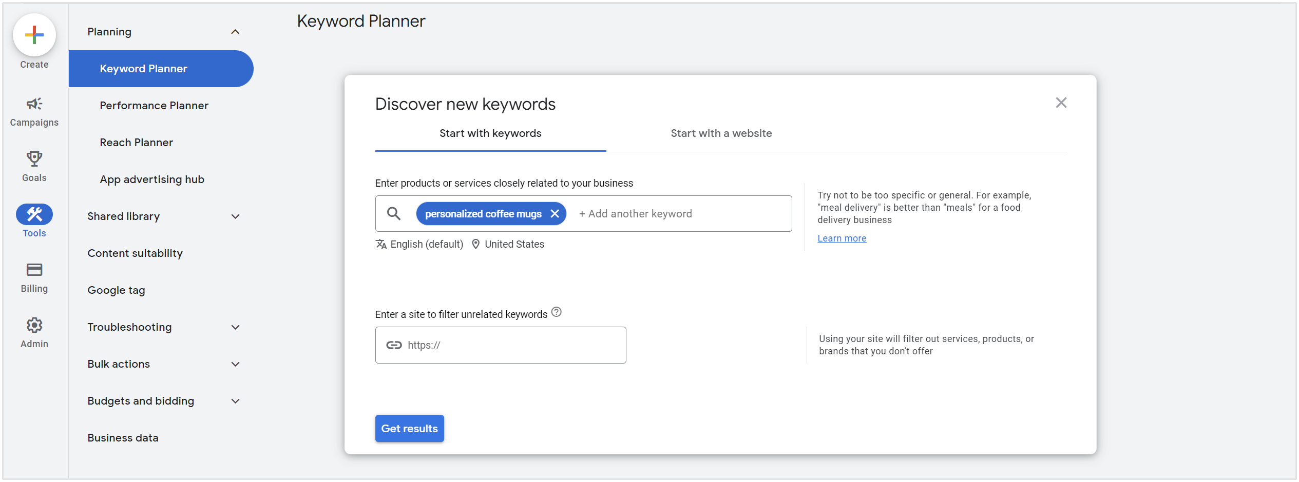 come trovare parole chiave di nicchia con Google Keyword Planner